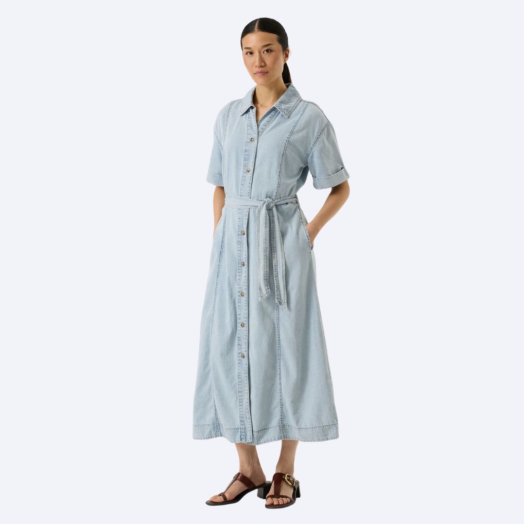 Denim Short Sleeve Maxi Dress