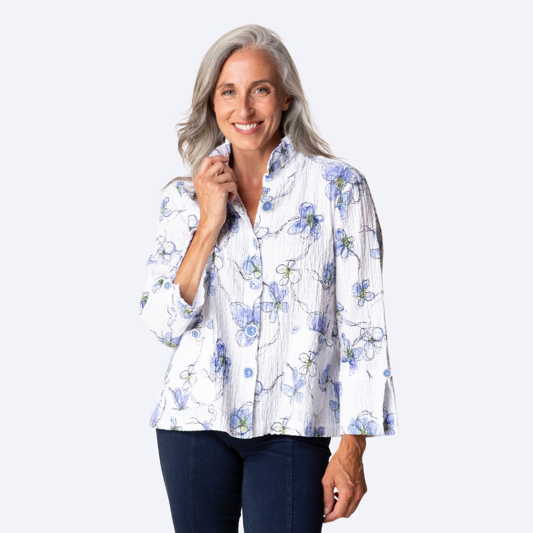 Ruched Collar Swing Jacket