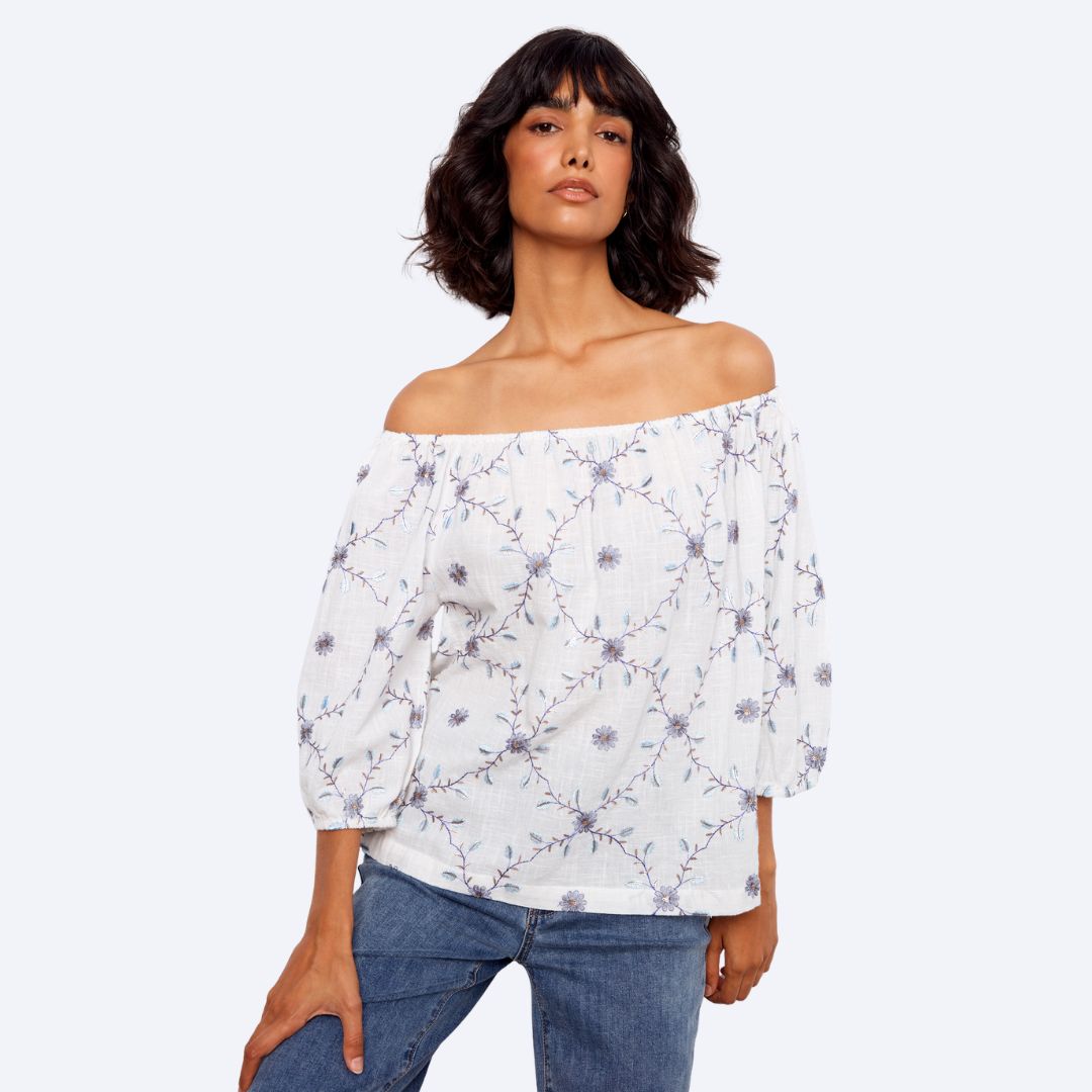 Embroidered Cotton Off Shoulder Blouse