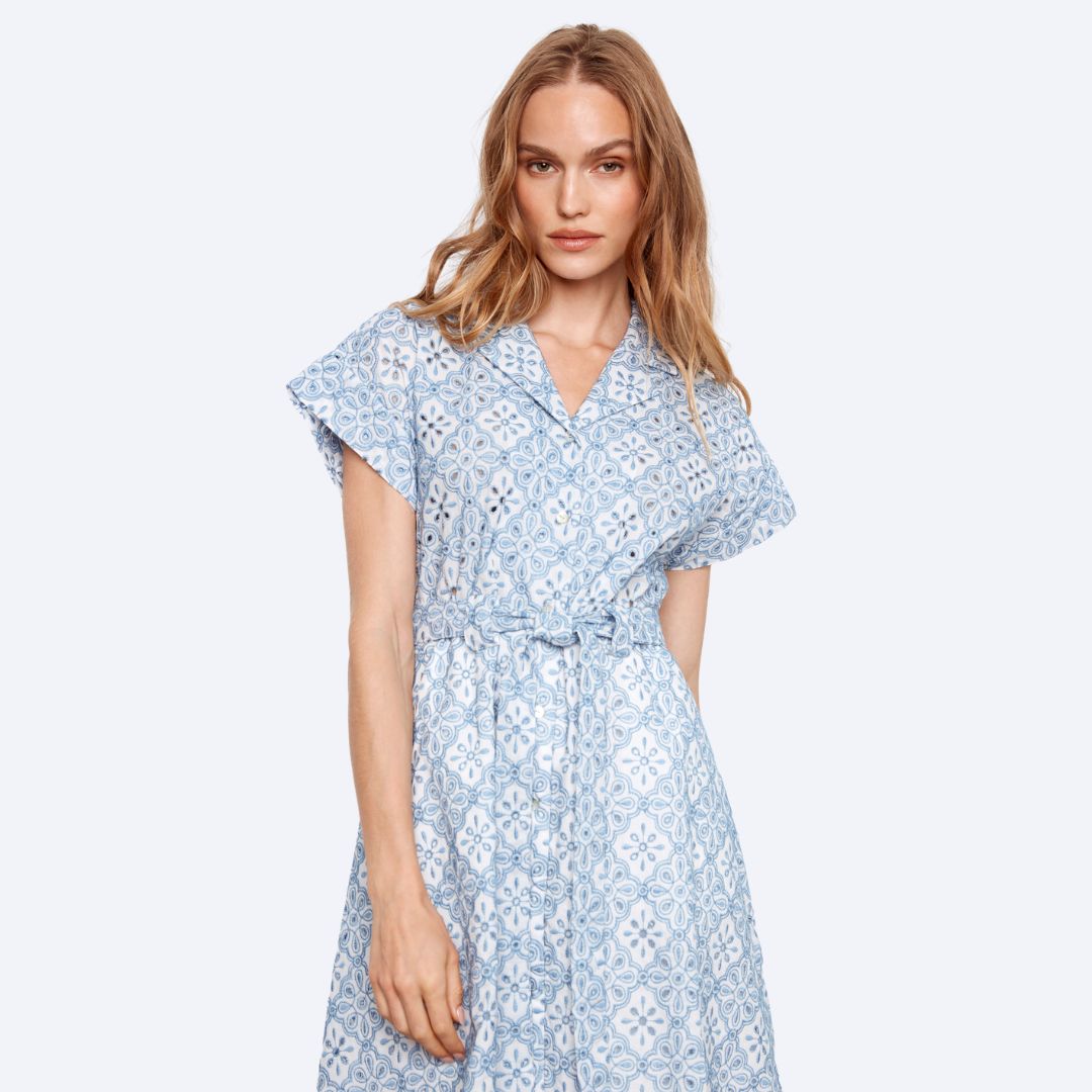 Short Sleeve Tailored Collar Dress With SelfTies