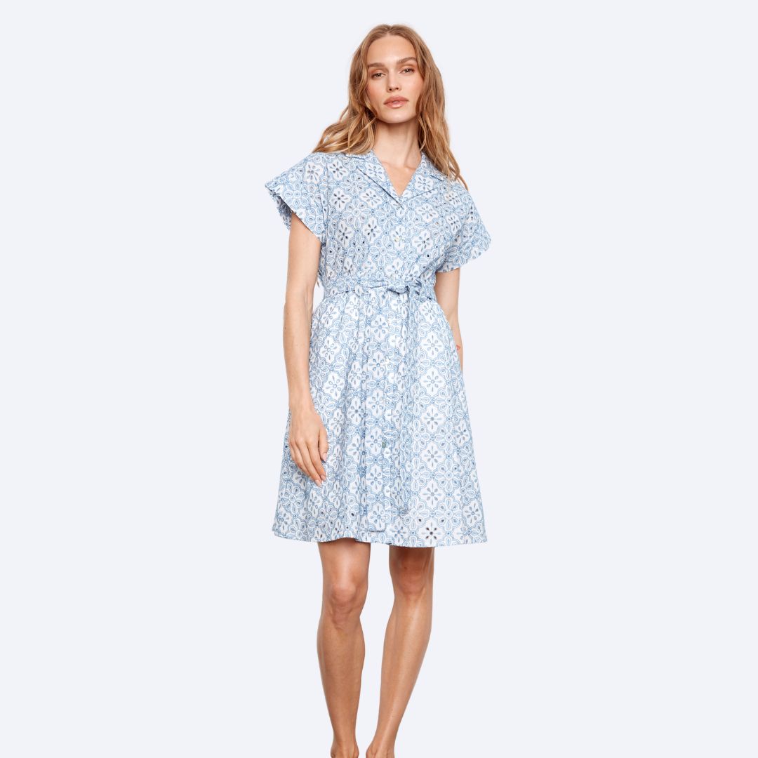 Short Sleeve Tailored Collar Dress With SelfTies