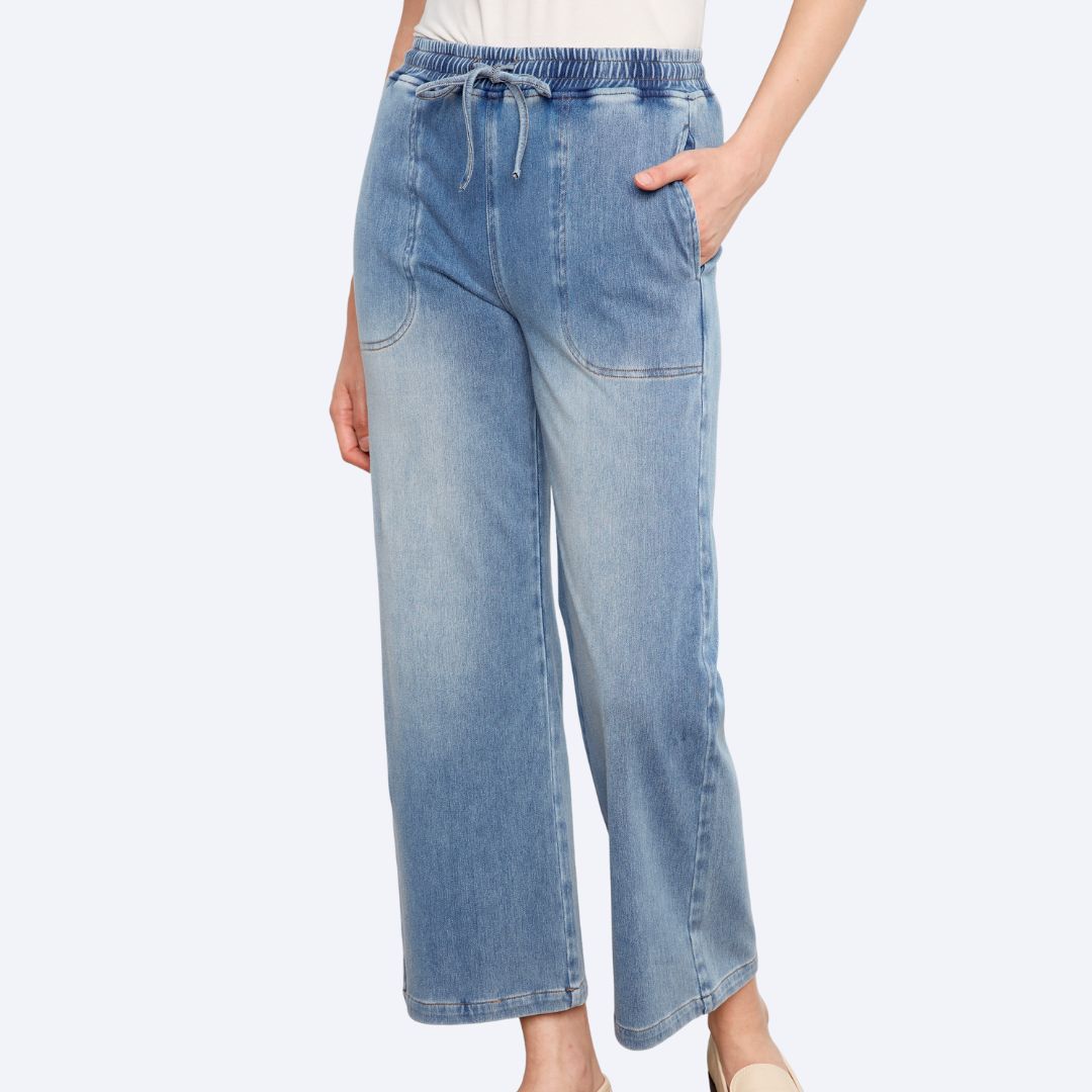 Knit Denim Wide Leg Jogger Pants