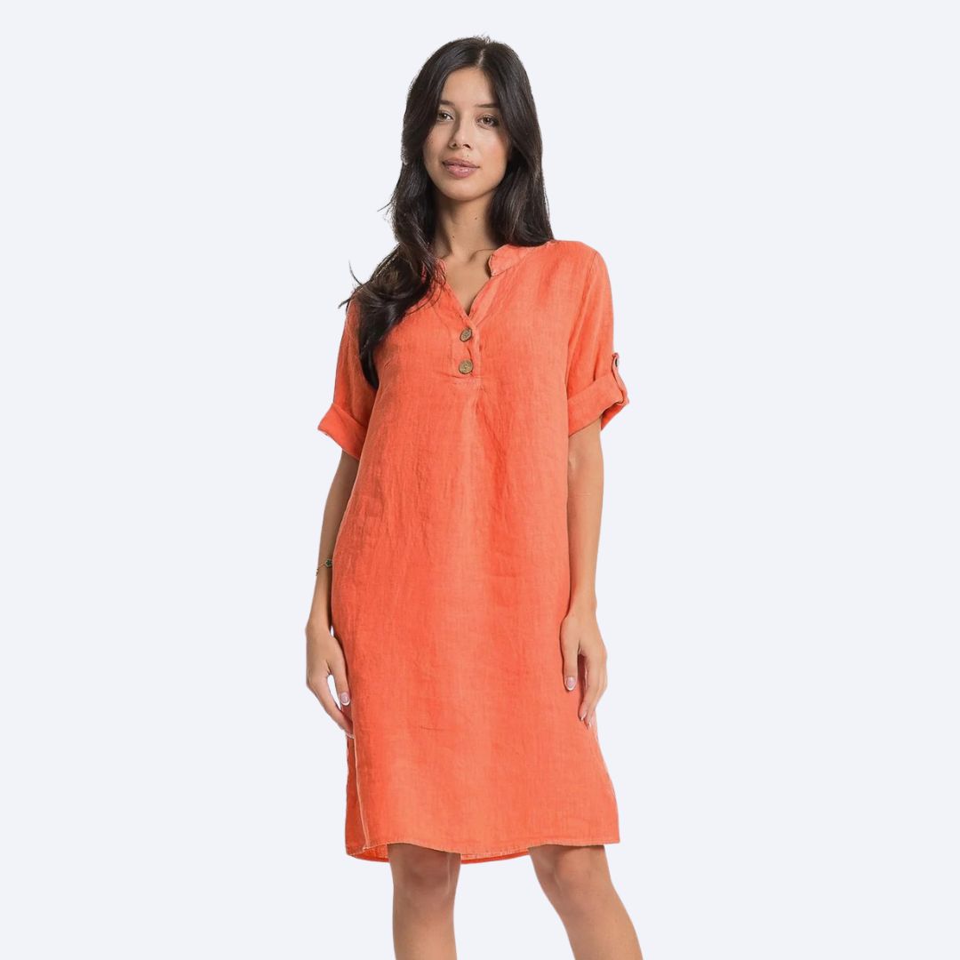French Linen Dress w/Neru Collar