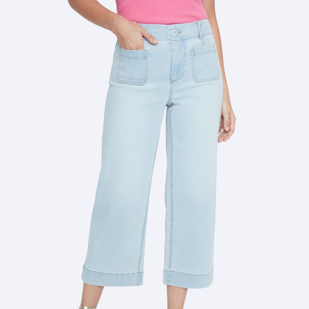 Wide Leg Capri Patch Pocket Jeans, Color: Chambray, Size: 6
