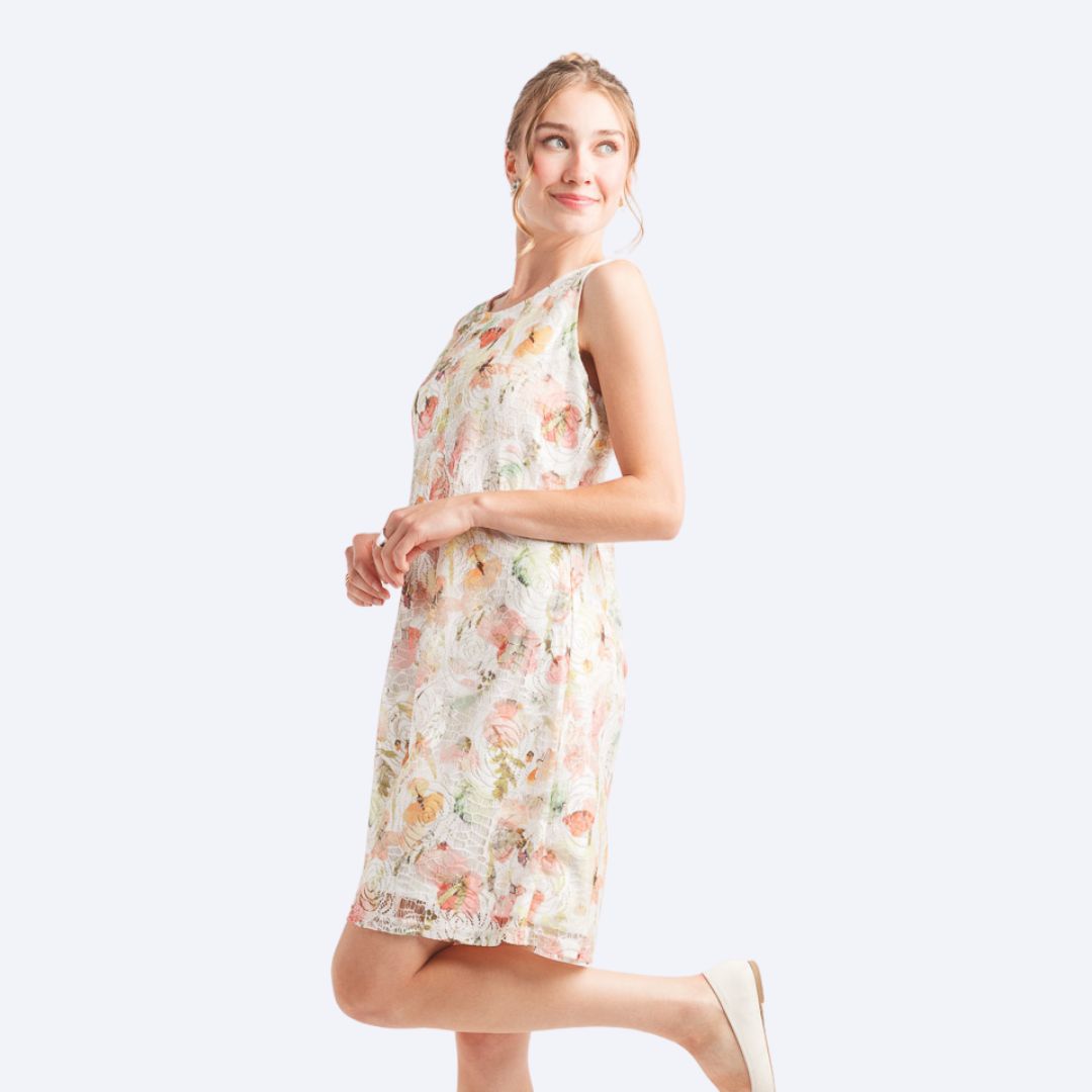 Floral Lace Shift Dress w/Back Zipper