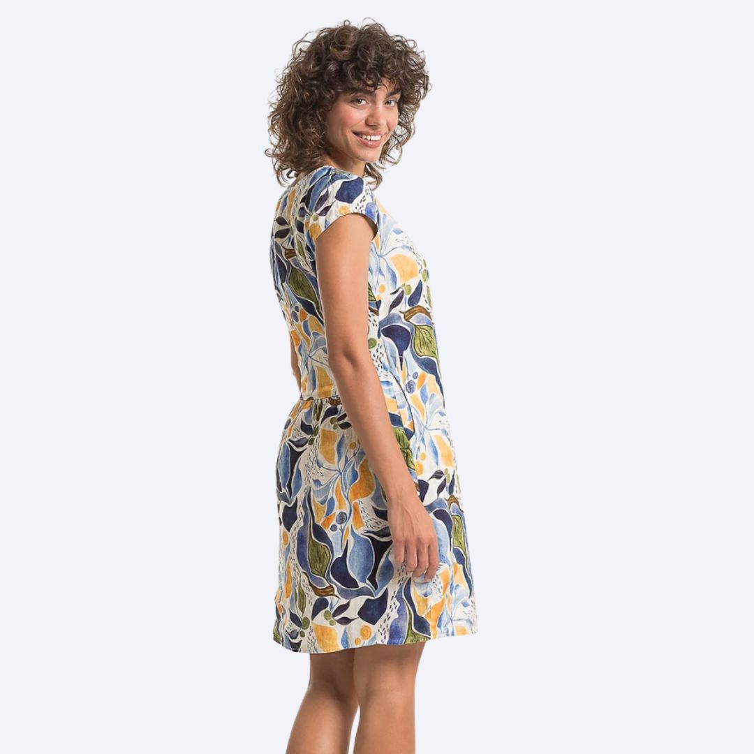 Printed Cap Sleeve Linen Dress