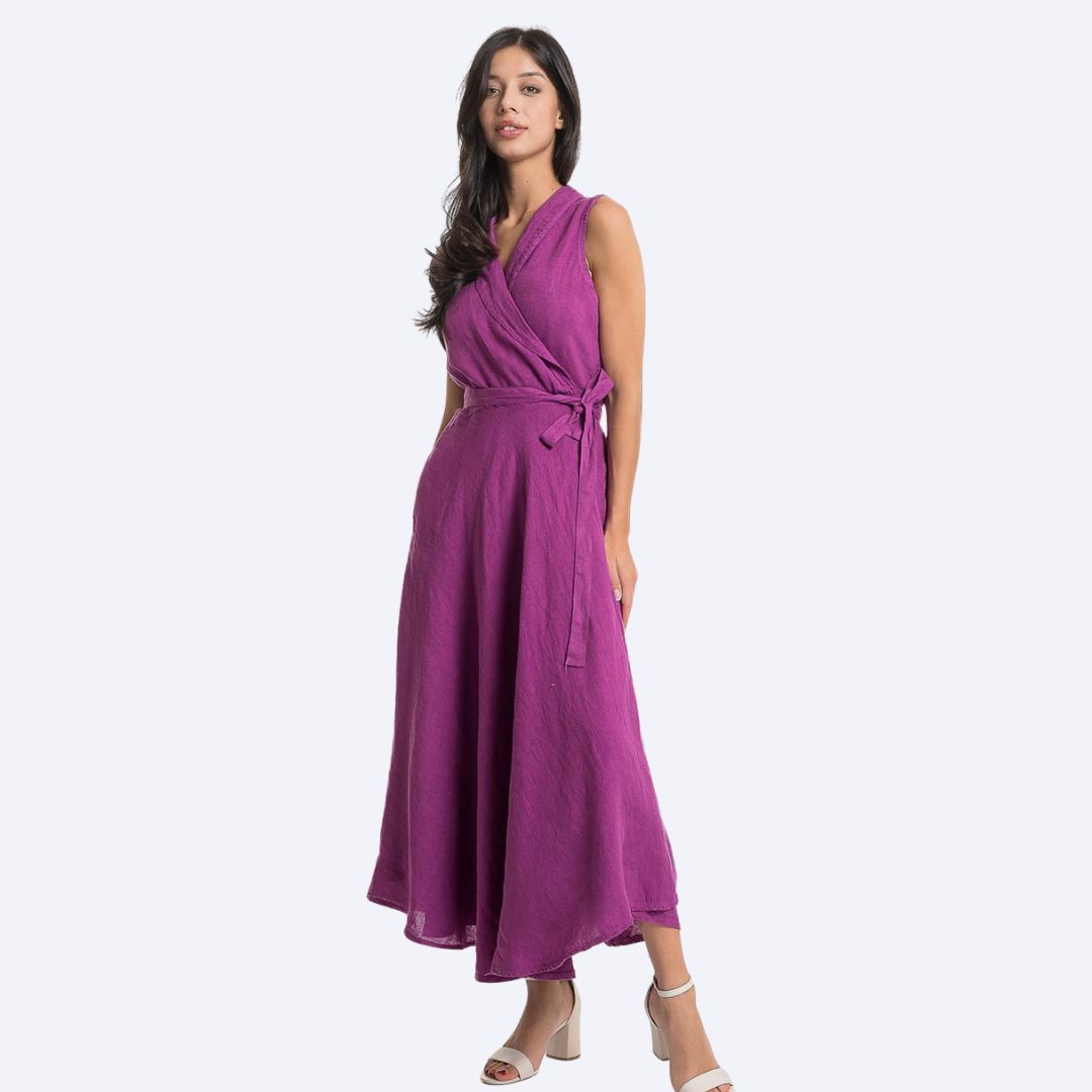 Sleeveless Linen Maxi Wrap Maxi Dress