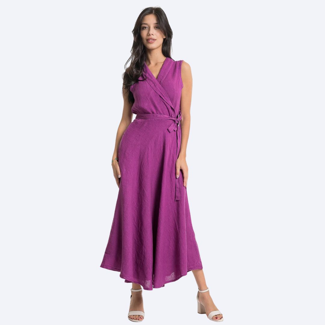 Sleeveless Linen Maxi Wrap Maxi Dress
