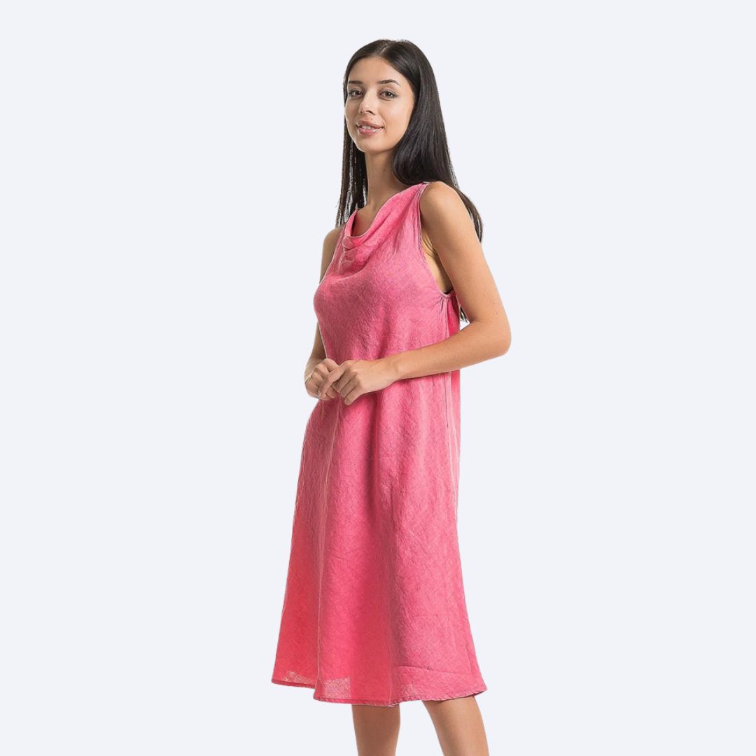 Drape Neck Sleeveless Linen Dress