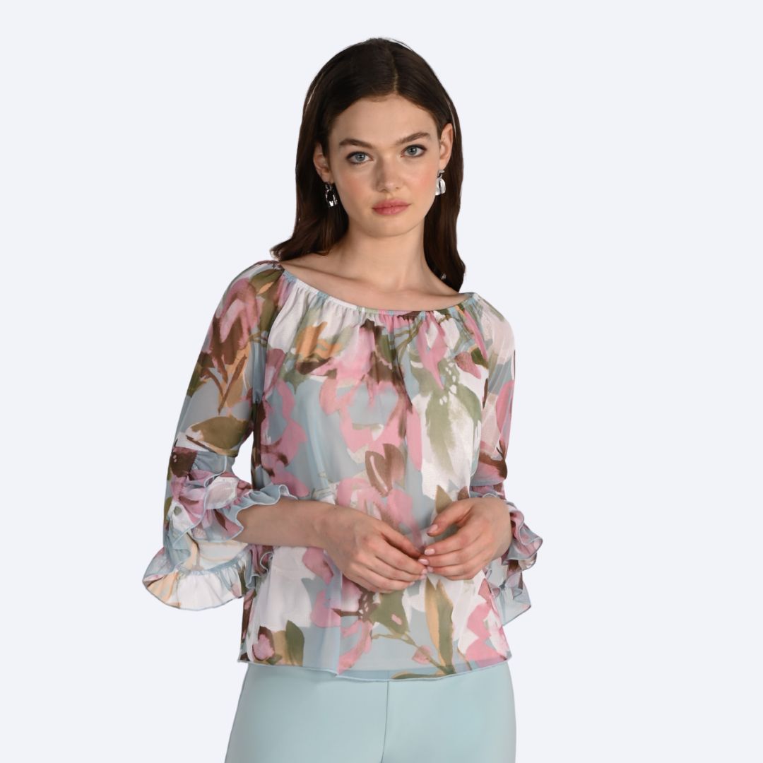 Off the Shoulder Ruffle Sleeve Blouse Seafoam/Mint