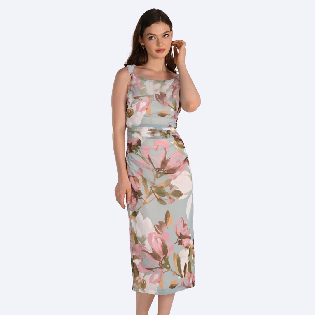 Floral Maxi Dress w/Ruched Front