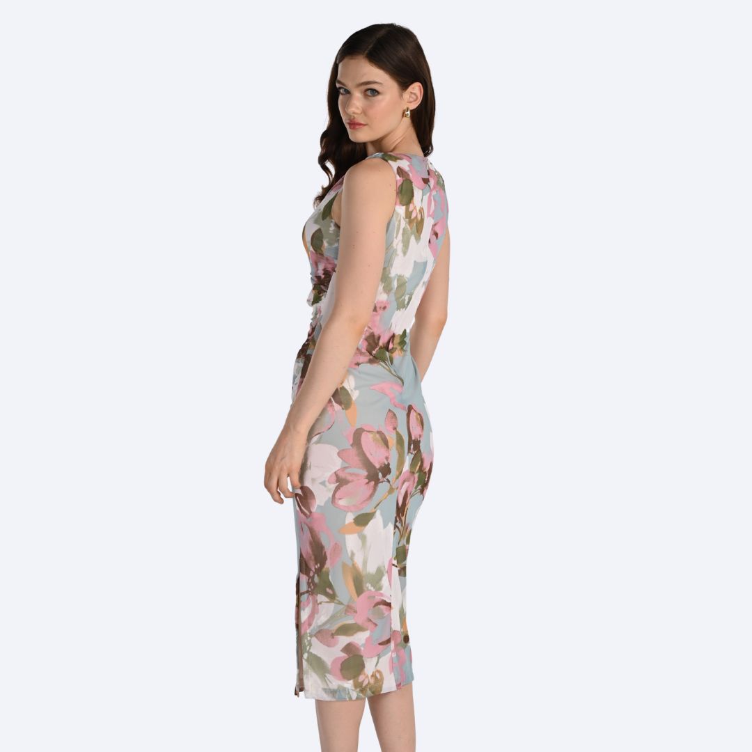 Floral Maxi Dress w/Ruched Front