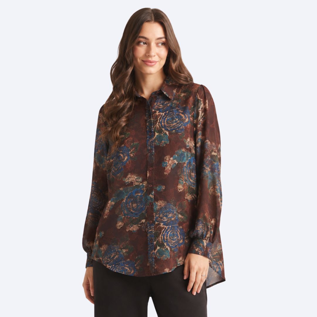 Floral Satin Burnout Blouse