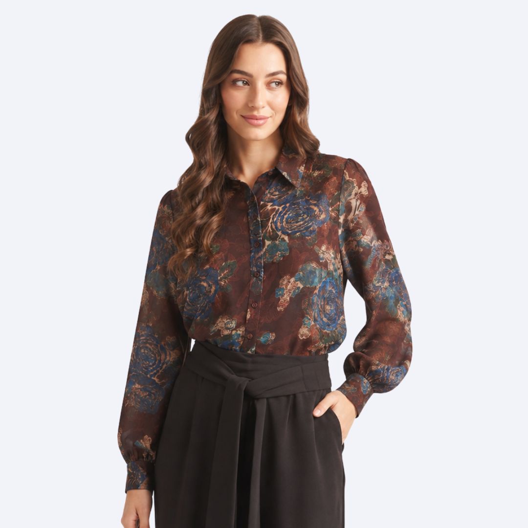 Floral Satin Burnout Blouse