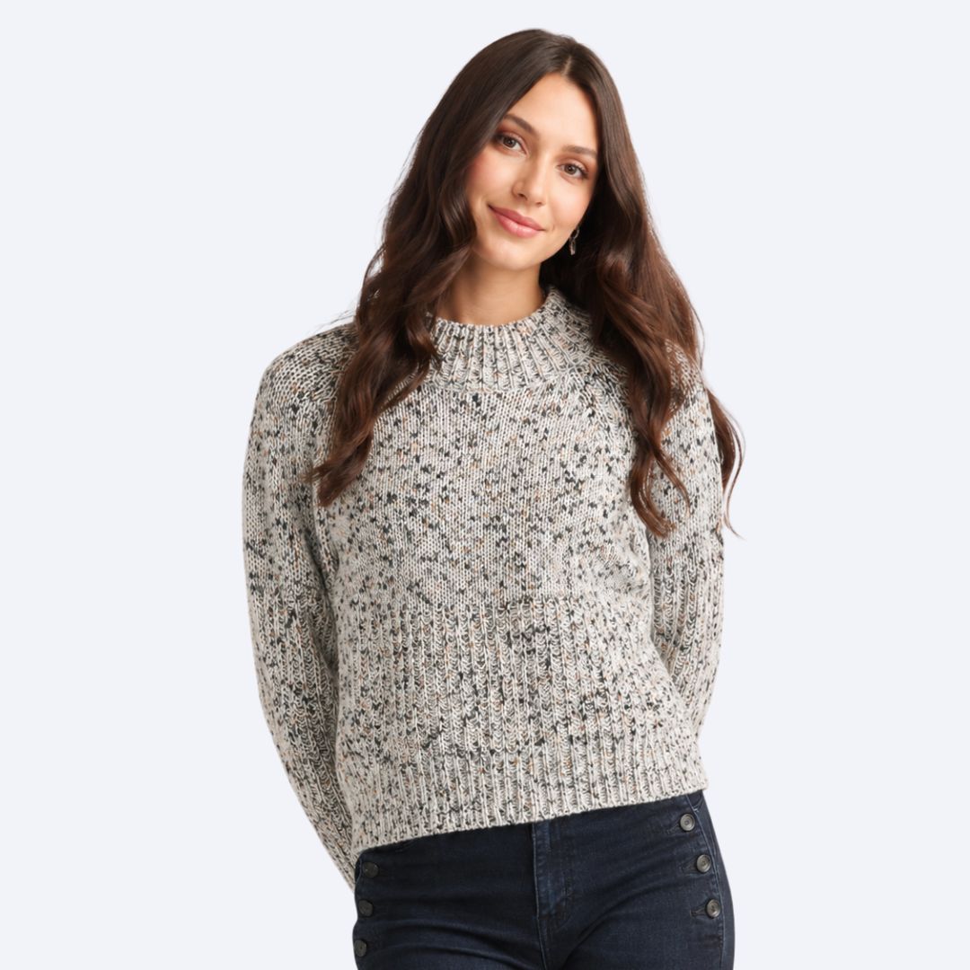 Speckled Ribbed Detail Mock Sweater