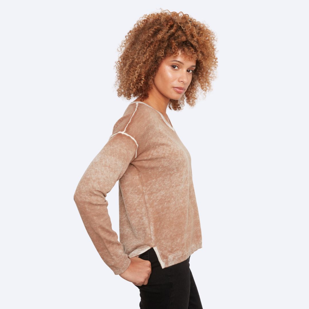 Long Sleeve Drop Shoulder V Neck Sweater