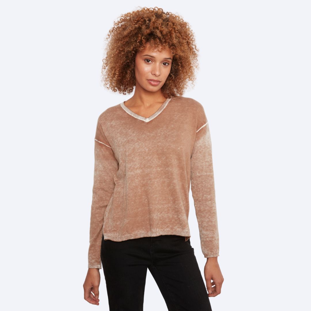Long Sleeve Drop Shoulder V Neck Sweater