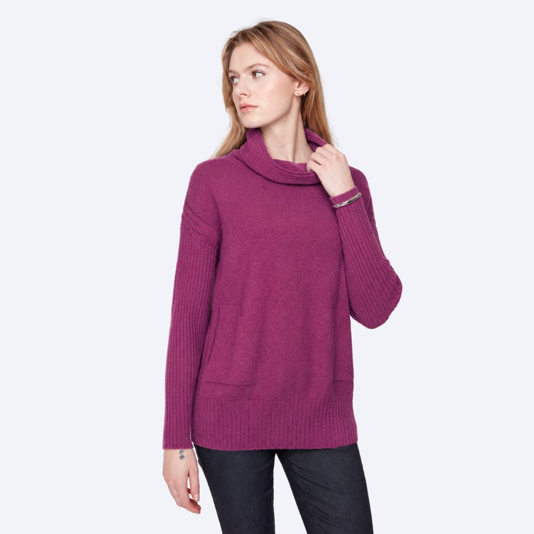 Long Sleeve Cowl Neck Sweater, Color: Heather Fig, Size: Small