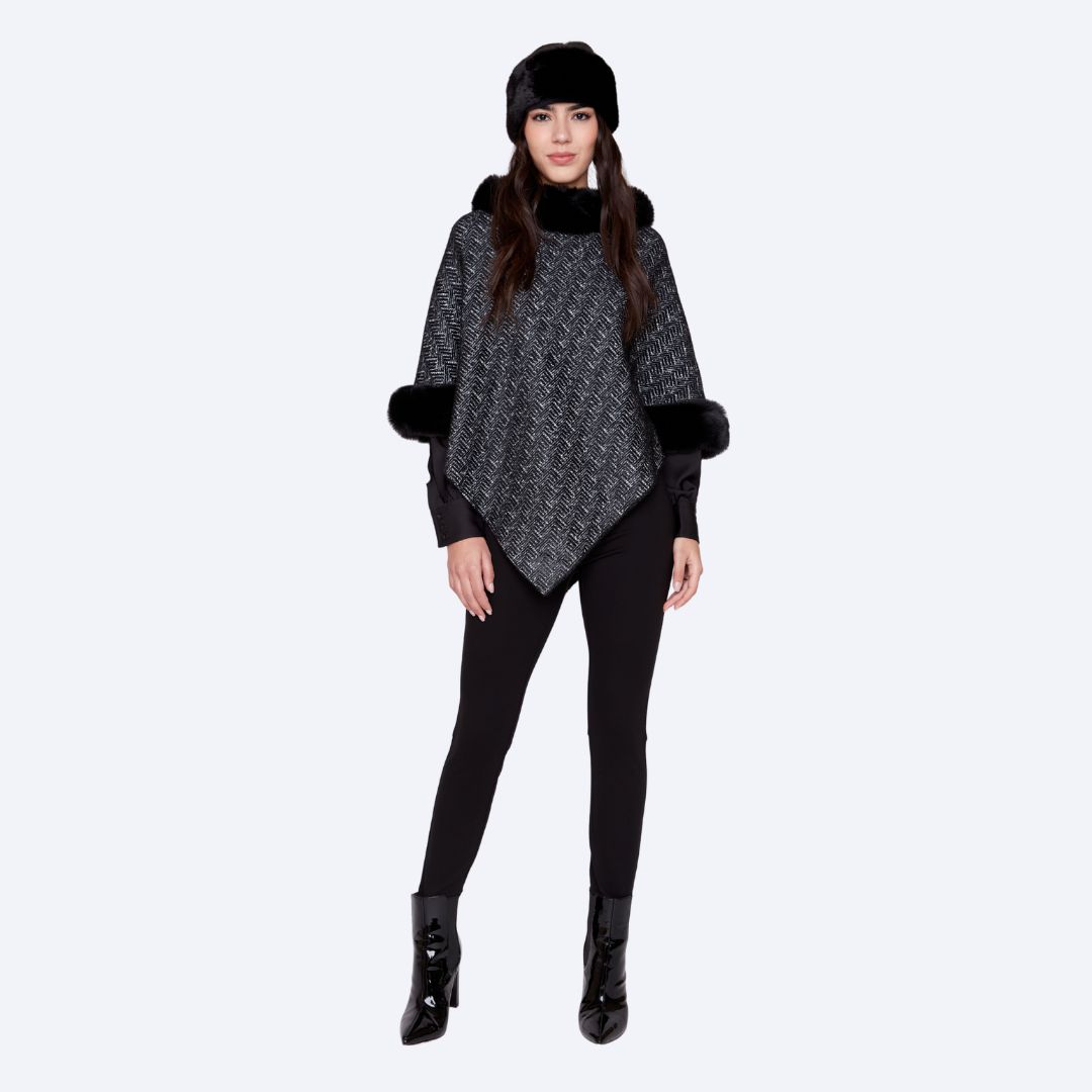 Asym Fur Trimmed Poncho