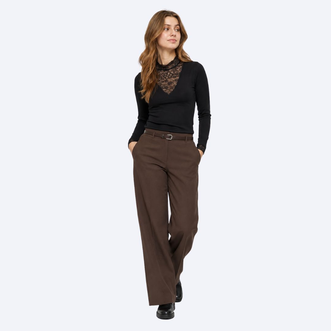 Vanessa V-Cut Blouse with Lace Trim