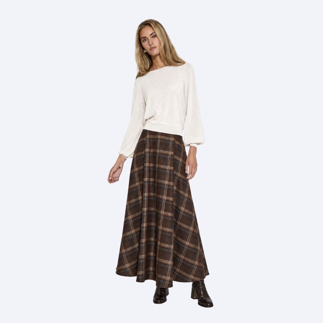 Plaid Midi A Line Skirt