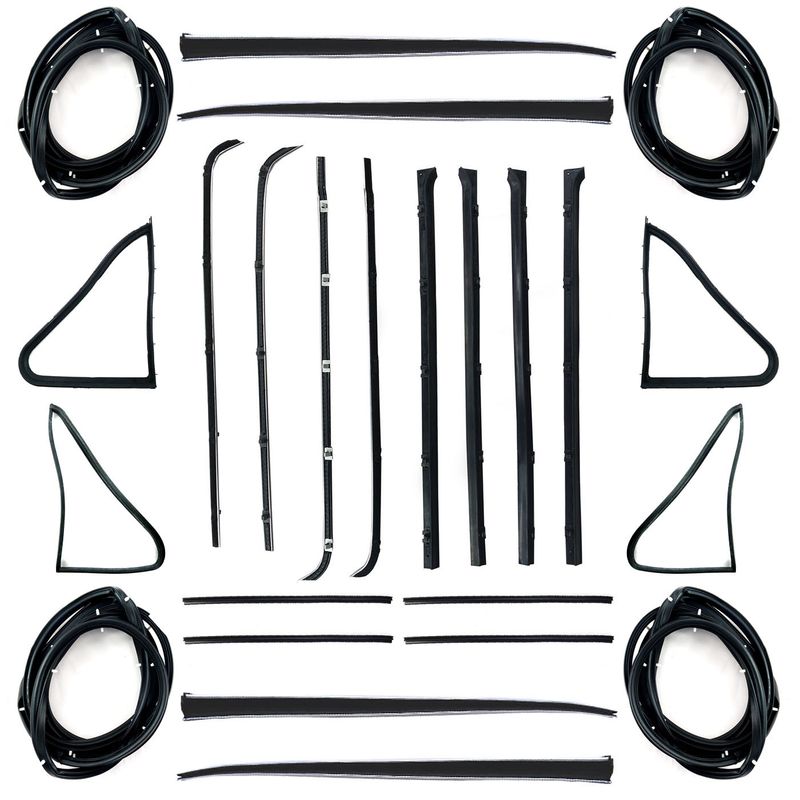 HOLDEN EH SEDAN WAGON DOOR BELTS, SEALS, 1/4 VENTS, UPRIGHT SEALS & STAINLESS STEEL BAILEY CHANNELS SET