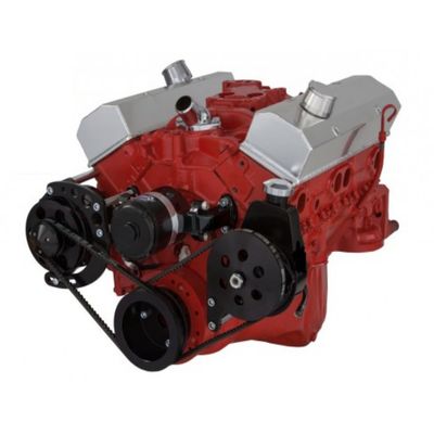 CHEVY SBC 283 350 400 SMALL BLOCK VEE BELT - ALTERNATOR, POWER STEERING PULLEYS & BRACKETS - ELECTRIC WATER PUMP BLACK FINISH
