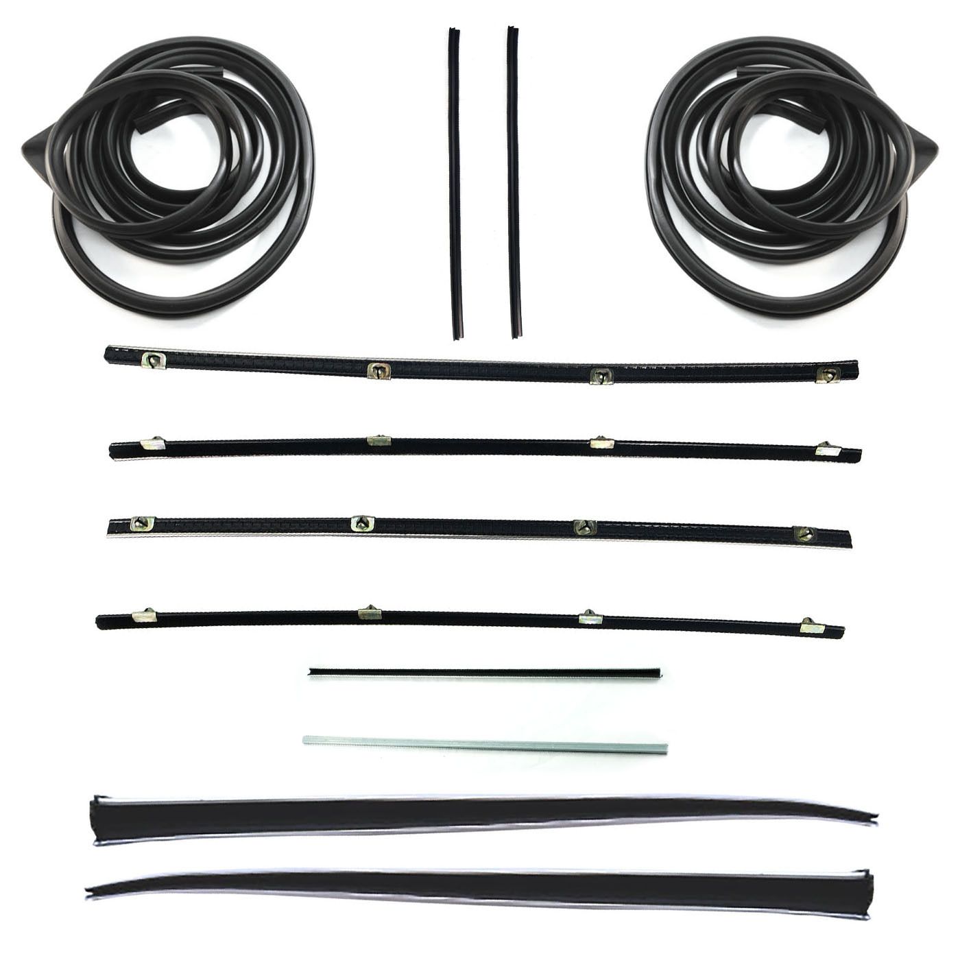 HOLDEN FE FC UTE DOOR BELTS, OUTER DOOR SEALS, STAINLESS STEEL BAILEY CHANNELS, 1/4 VENT UPRIGHT SEALS & PILLAR CHANNELS SET