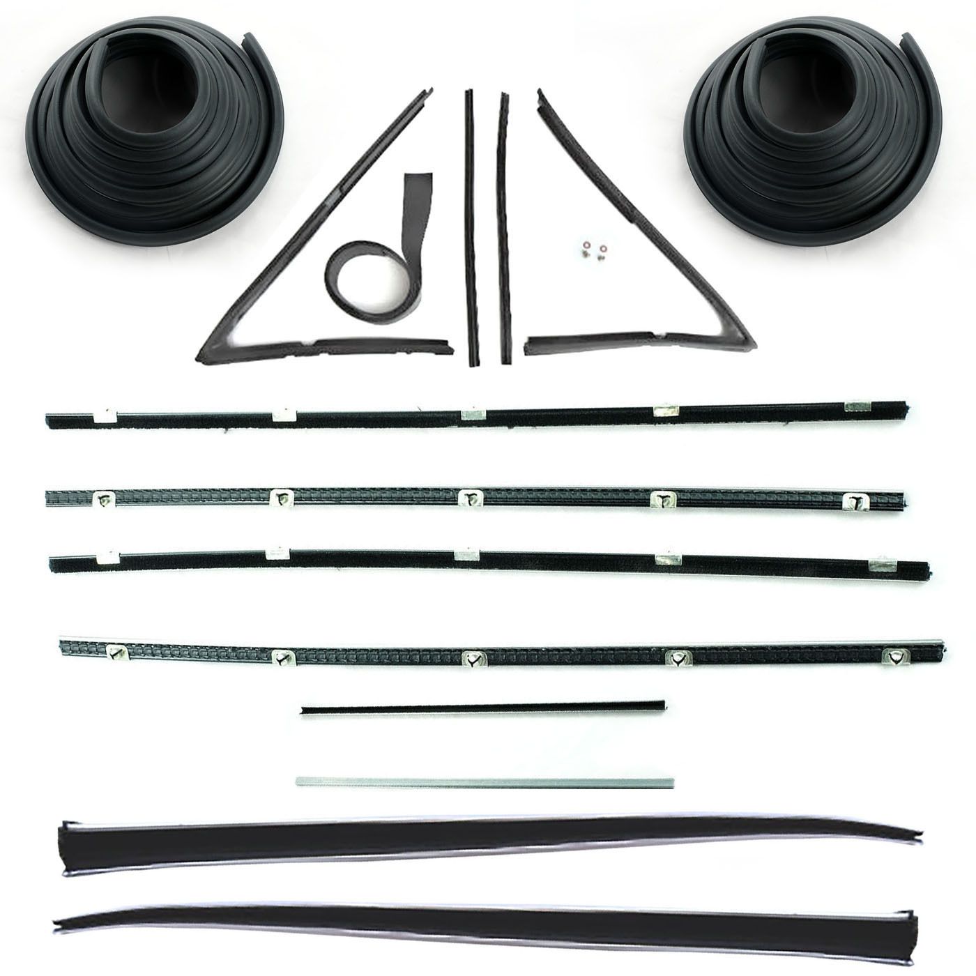 HOLDEN FJ FRONT DOOR BELTS, SEALS, 1/4 VENT, PILLAR & STAINLESS STEEL BAILEY CHANNELS SET