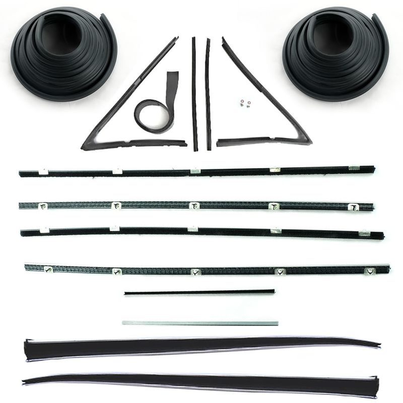 HOLDEN FJ FRONT DOOR BELTS, SEALS, 1/4 VENT, PILLAR & STAINLESS STEEL BAILEY CHANNELS SET