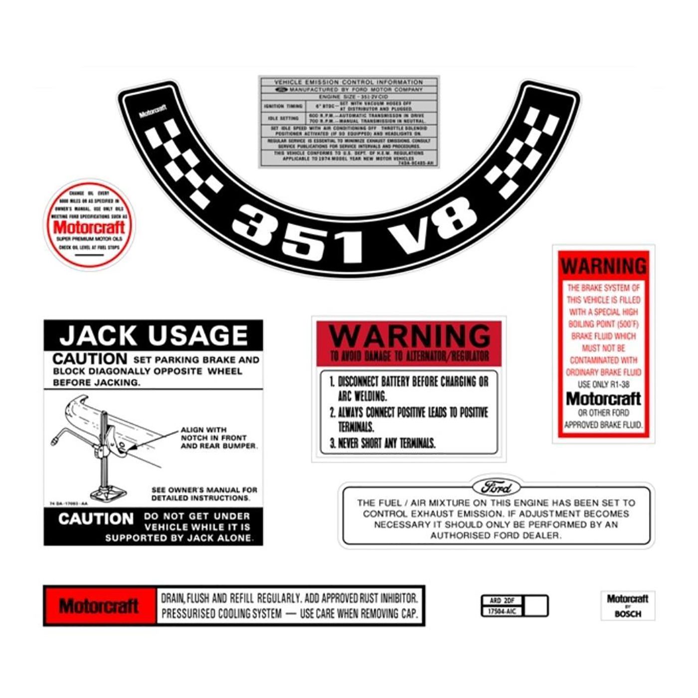 Decal Kit for FORD XB ZG 351 V8 With Small Air Cleaner