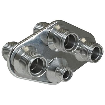 Vintage Air - Streamline Polished Aluminum 4-Way Diamond Bulkhead Plate for AC and Heater 6-10 Male O-Ring