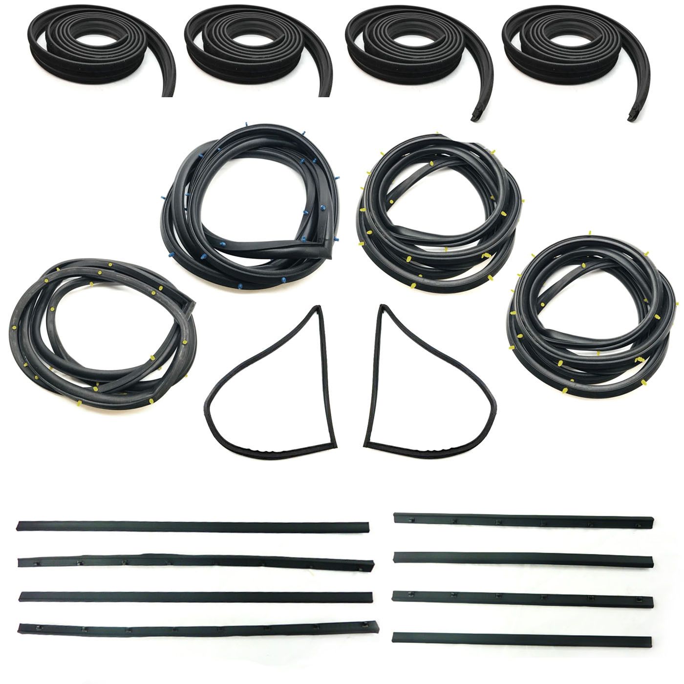HOLDEN LH-LX-UC TORANA SEDAN DOOR BELTS, SEALS, BAILEY CHANNELS & 1/4 QUARTER VENT RUBBERS SET