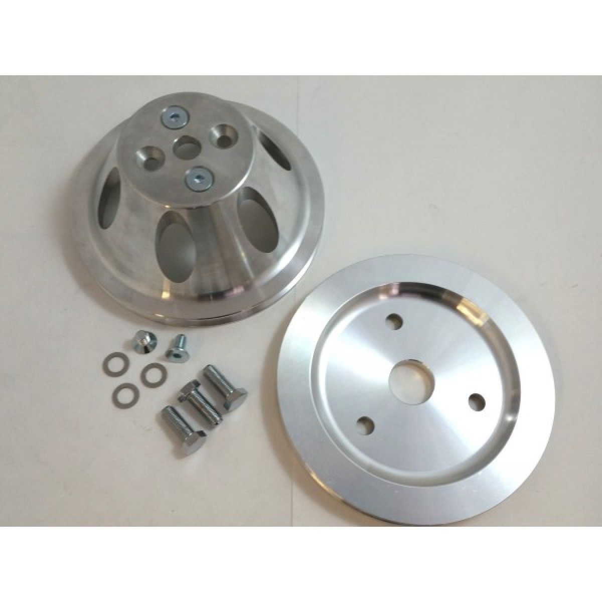 CHEVY SBC PULLEY COMBO SINGLE GROOVE ALLOY SHORT WATER PUMP SET BILLET CRANK AND WATERPUMP