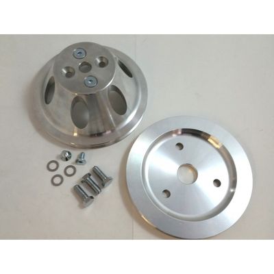 CHEVY SBC PULLEY COMBO SINGLE GROOVE ALLOY SHORT WATER PUMP SET BILLET CRANK AND WATERPUMP
