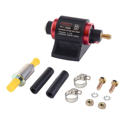 Fuel Pump Derale Electric In Line Universal 12 Volt 4-7 PSI 130 Litres Per Hour to suit Carburettored Engines - Includes Filter and Hardware