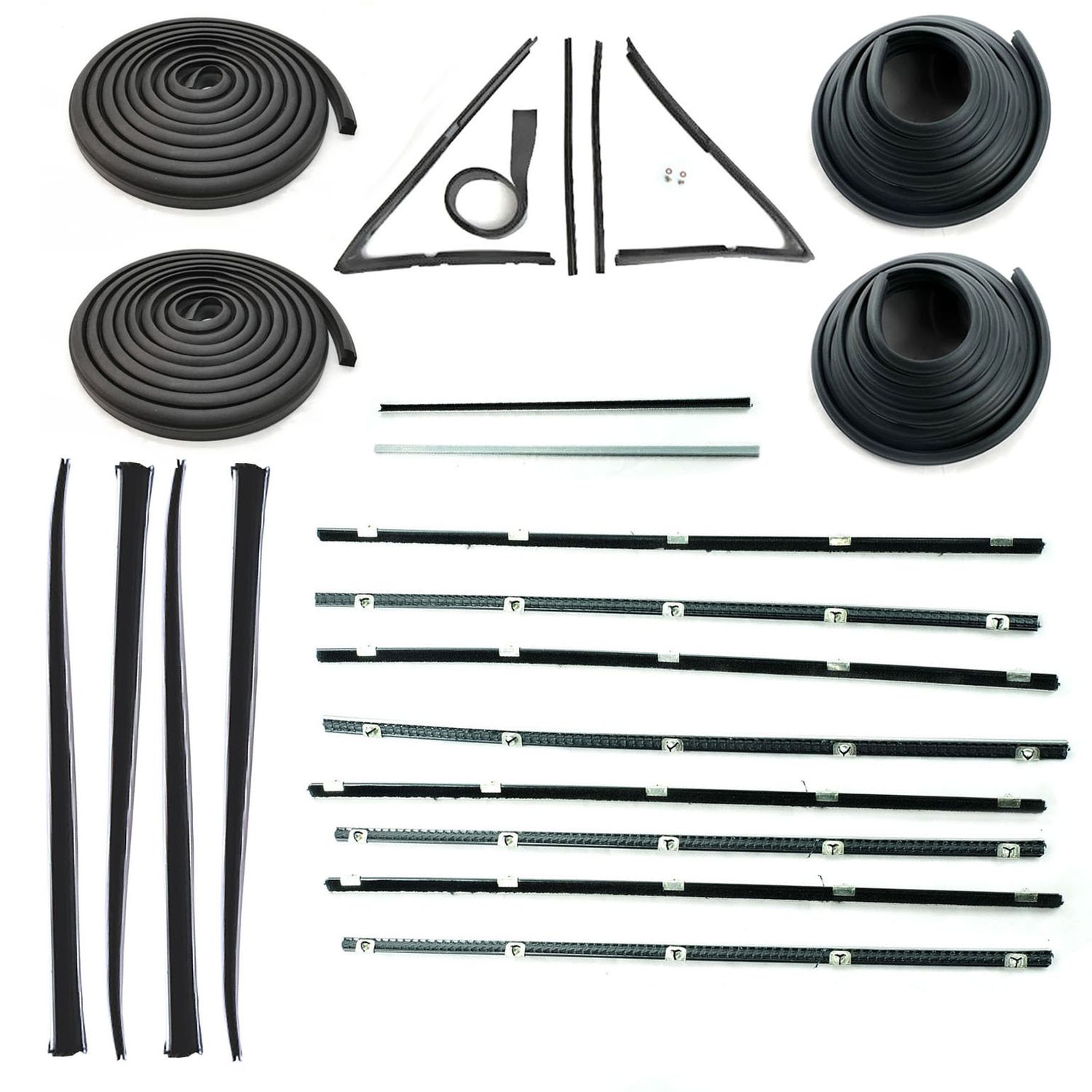 HOLDEN FJ SEDAN DOOR BELTS, SEALS, 1/4 VENT, PILLAR & STAINLESS STEEL BAILEY CHANNELS SET