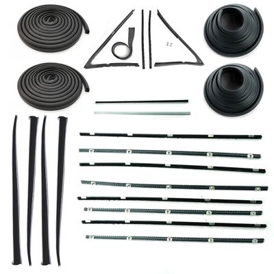 HOLDEN FJ SEDAN DOOR BELTS, SEALS, 1/4 VENT, PILLAR & STAINLESS STEEL BAILEY CHANNELS SET