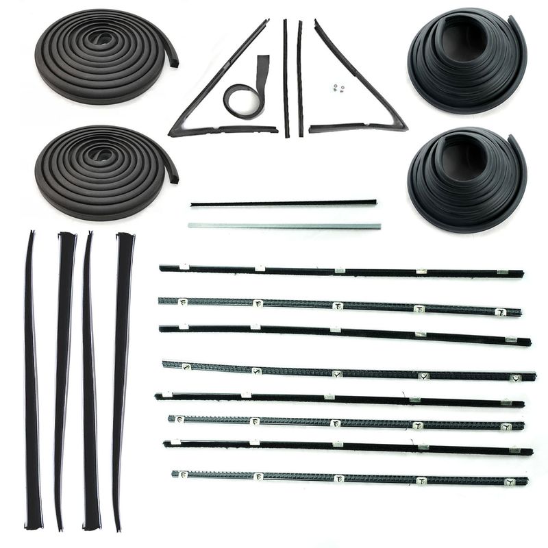 HOLDEN FJ SEDAN DOOR BELTS, SEALS, 1/4 VENT, PILLAR & STAINLESS STEEL BAILEY CHANNELS SET