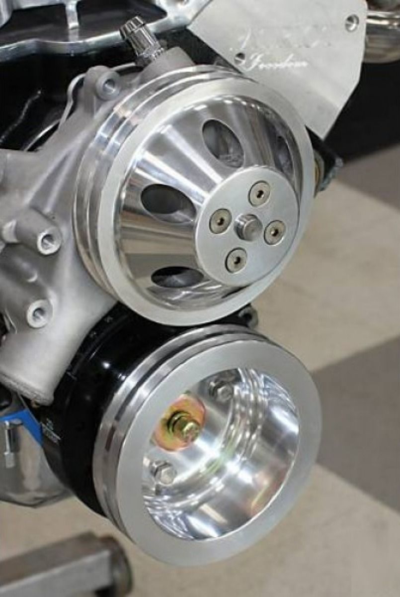 CHEVY SBC PULLEY COMBO DOUBLE GROOVE ALLOY LONG WATER PUMP SET BILLET CRANK & WATERPUMP