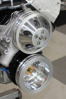 CHEVY SBC PULLEY COMBO DOUBLE GROOVE ALLOY LONG WATER PUMP SET BILLET CRANK & WATERPUMP