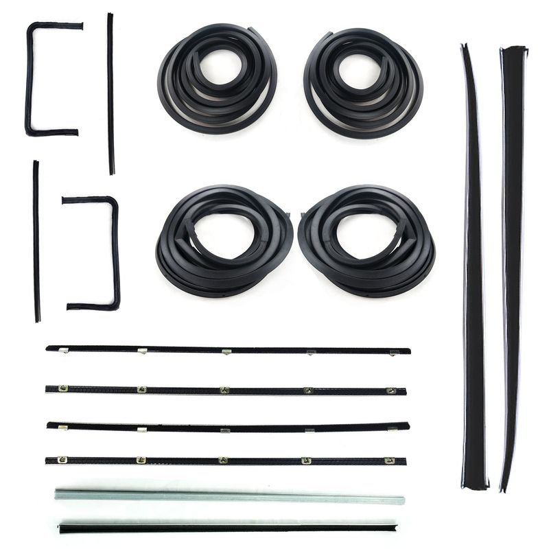 HOLDEN FB EK UTE/VAN FRONT DOOR BELTS, SEALS, UPRIGHT PILLARS, 1/4 VENT & STAINLESS STEEL BAILEY CHANNELS SET