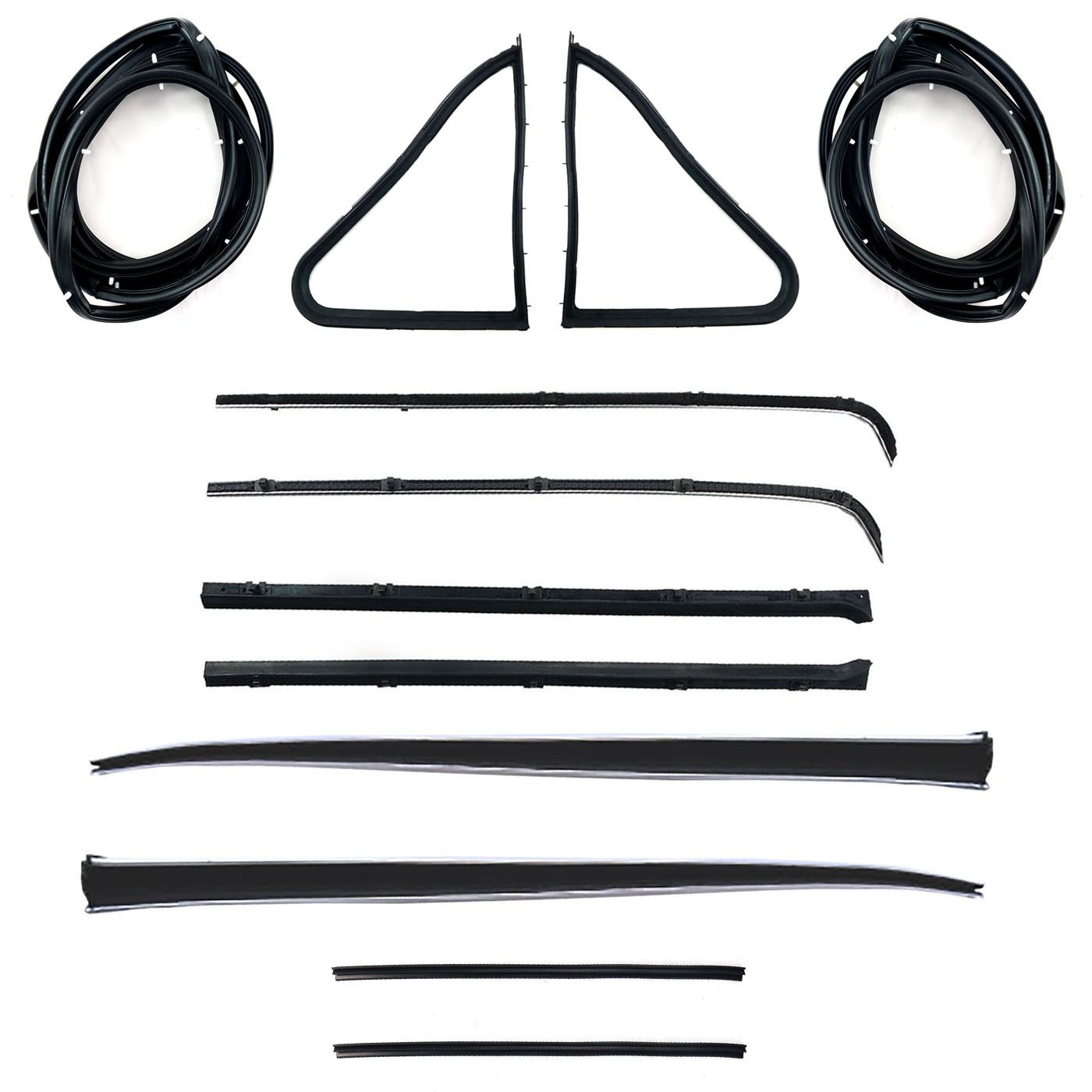 HOLDEN EJ EH UTE FRONT DOOR BELTS, SEALS, 1/4 VENT, UPRIGHT PILLARS & STAINLESS STEEL BAILEY CHANNELS SET