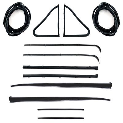 HOLDEN EJ EH UTE FRONT DOOR BELTS, SEALS, 1/4 VENT, UPRIGHT PILLARS & STAINLESS STEEL BAILEY CHANNELS SET