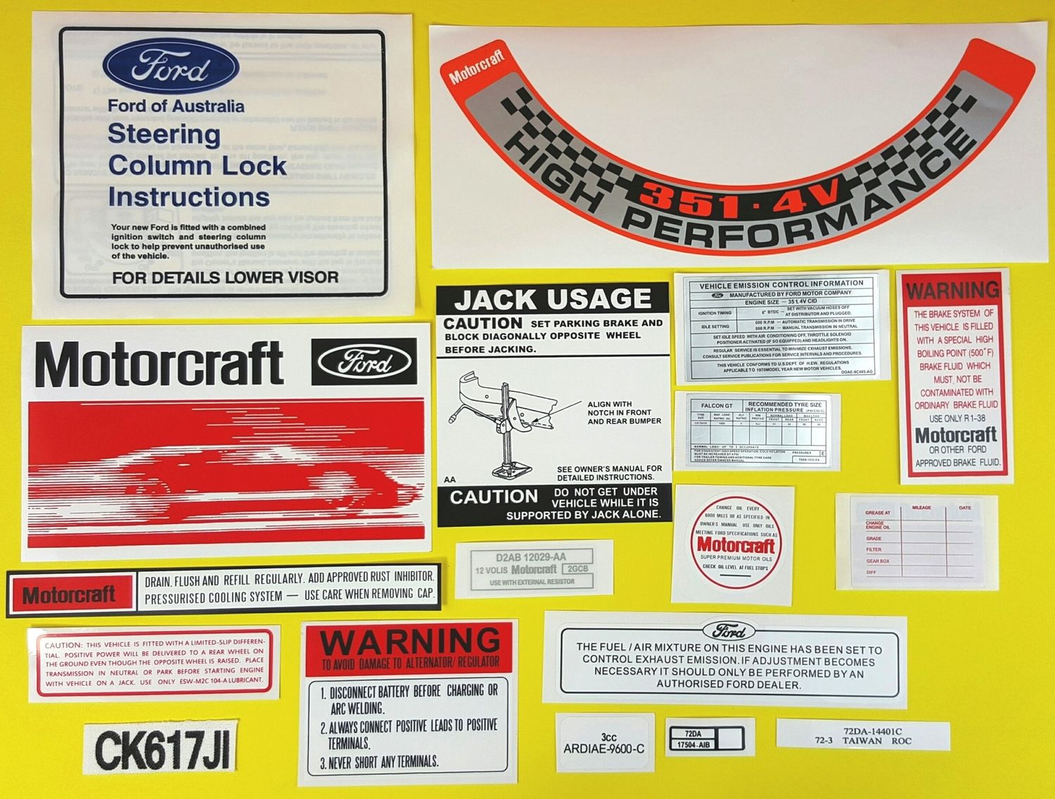 Engine Bay Decal Kit for FORD XA GT