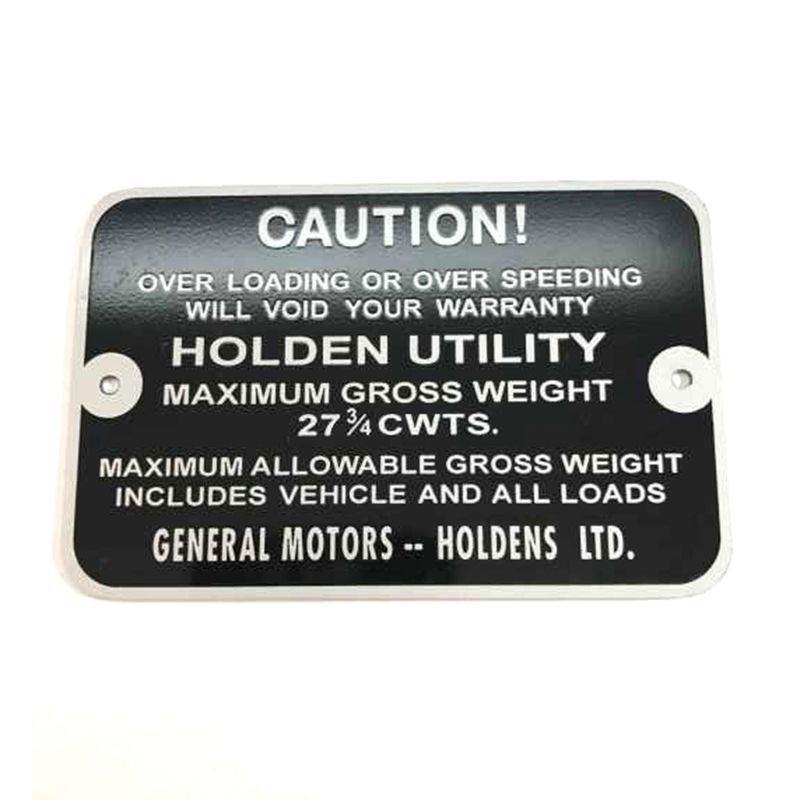 Gross Vehicle Weight Plate for HOLDEN FX 48-215 UTE
