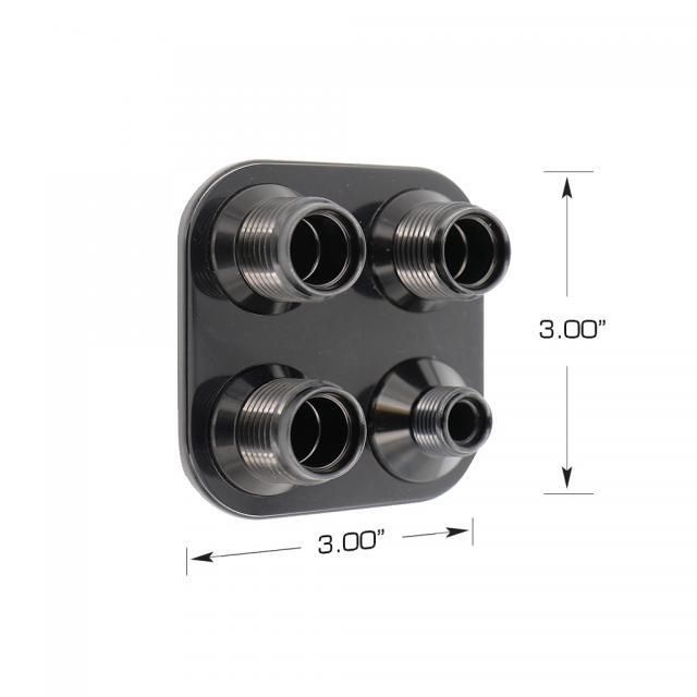 Vintage Air - Streamline Black Anodized Aluminum 4-Way Square Bulkhead Plate for AC and Heater 6-10 Male O-Ring