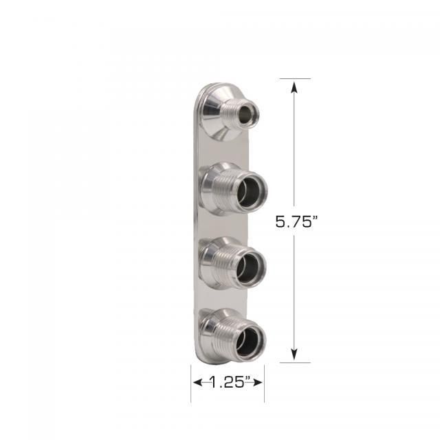 Vintage Air - Streamline Polished Aluminum 4-Way In-Line Bulkhead Plate for AC and Heater 6-10 Male O-Ring