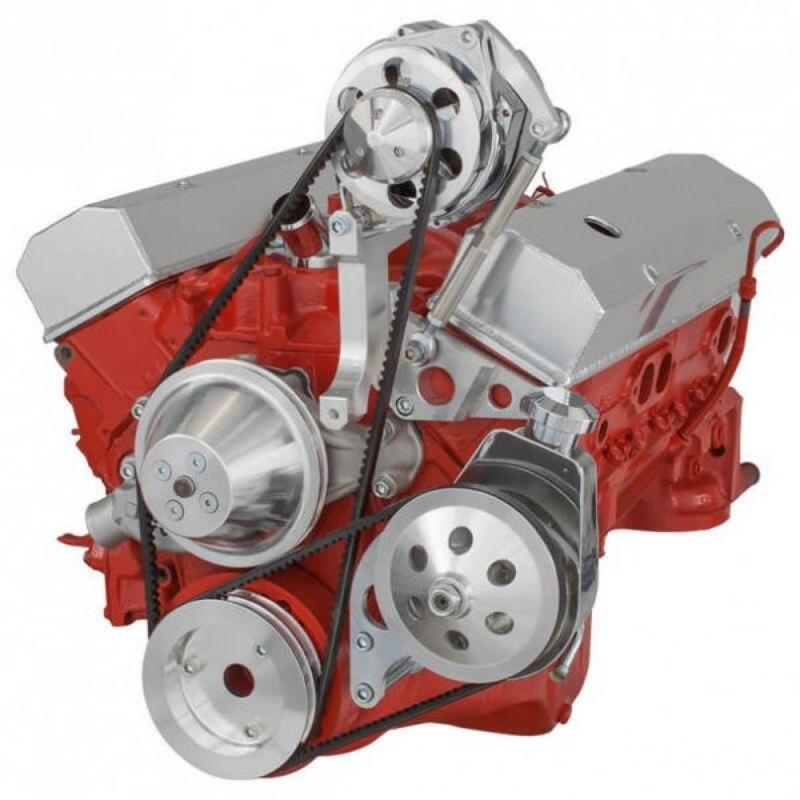CHEVY SBC 283 350 400 SMALL BLOCK VEE BELT KIT - ALTERNATOR POWER STEERING PULLEYS BRACKETS - SHORT WATER PUMP