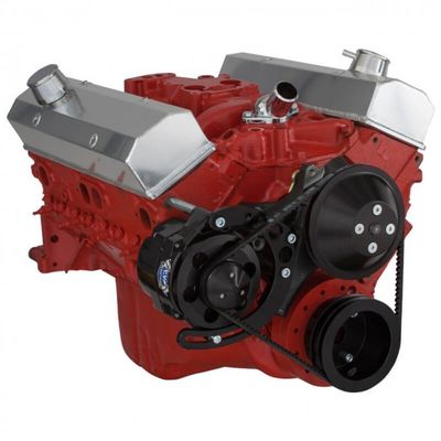 CHEVY SBC 283 350 400 SMALL BLOCK VEE BELT KIT - ALTERNATOR ONLY PULLEYS & BRACKET LONG WATER PUMP BLACK FINISH
